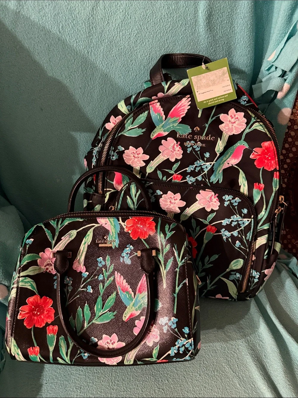 🦜🌺Kate Spade Black Floral Women's Satchel bag & matching backpack